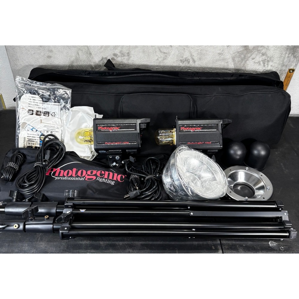 Photogenic PowerLight 1250 Strobe Lighting Kit 2-Light Set Black Stands and Bag